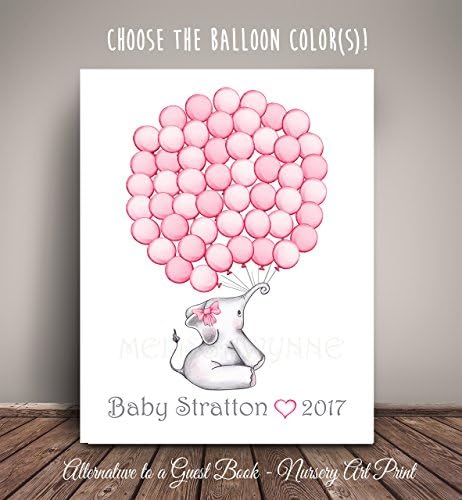 Elephant Baby Shower Guest Book Alternative, Nursery Art Print, Balloon Guest Book, Choose your colors, ships within 5 Business Days - EBT-HL-BL