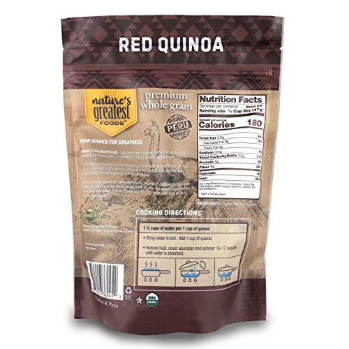 Nature's Greatest Foods, Organic Premium Whole Grain Red Quinoa, Gluten Free, Non-GMO, 16 Ounce