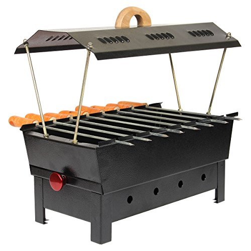 Rahs Iron Charcoal Grill (8 Skewers,Matte Black)