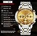 Luxury Men's Quartz Analog Watch Stainless Steel Strap with Date Chronograph Gold Face