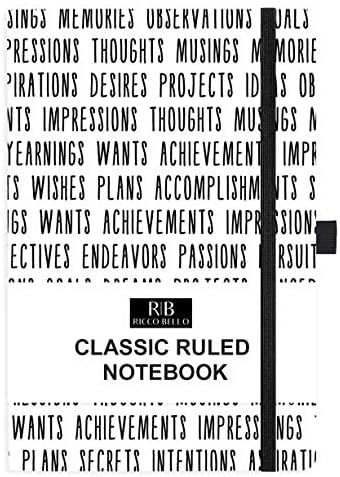 RICCO BELLO Lined Journal Notebook with Pen Holder, Hardcover, College Ruled, for Work, Notes | 96 Sheets /192 Lined Pages, 5.7 x 8.4-Inches (Goals)
