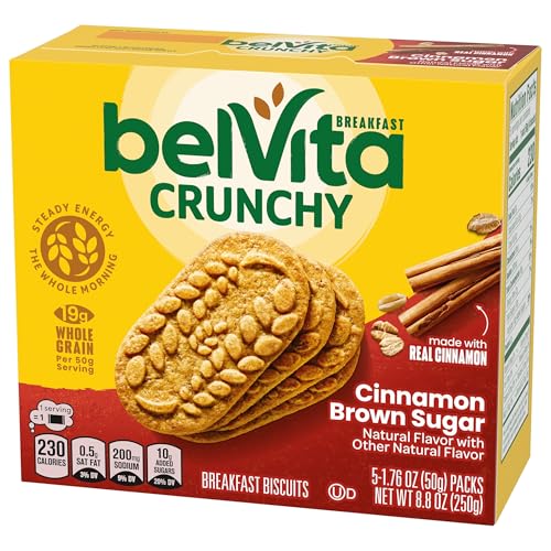 BELVITA BREAKFAST BARS BISCUITS, CINNAMON BROWN SUGAR, 5 PACKS (4 BISCUITS PER PACK)