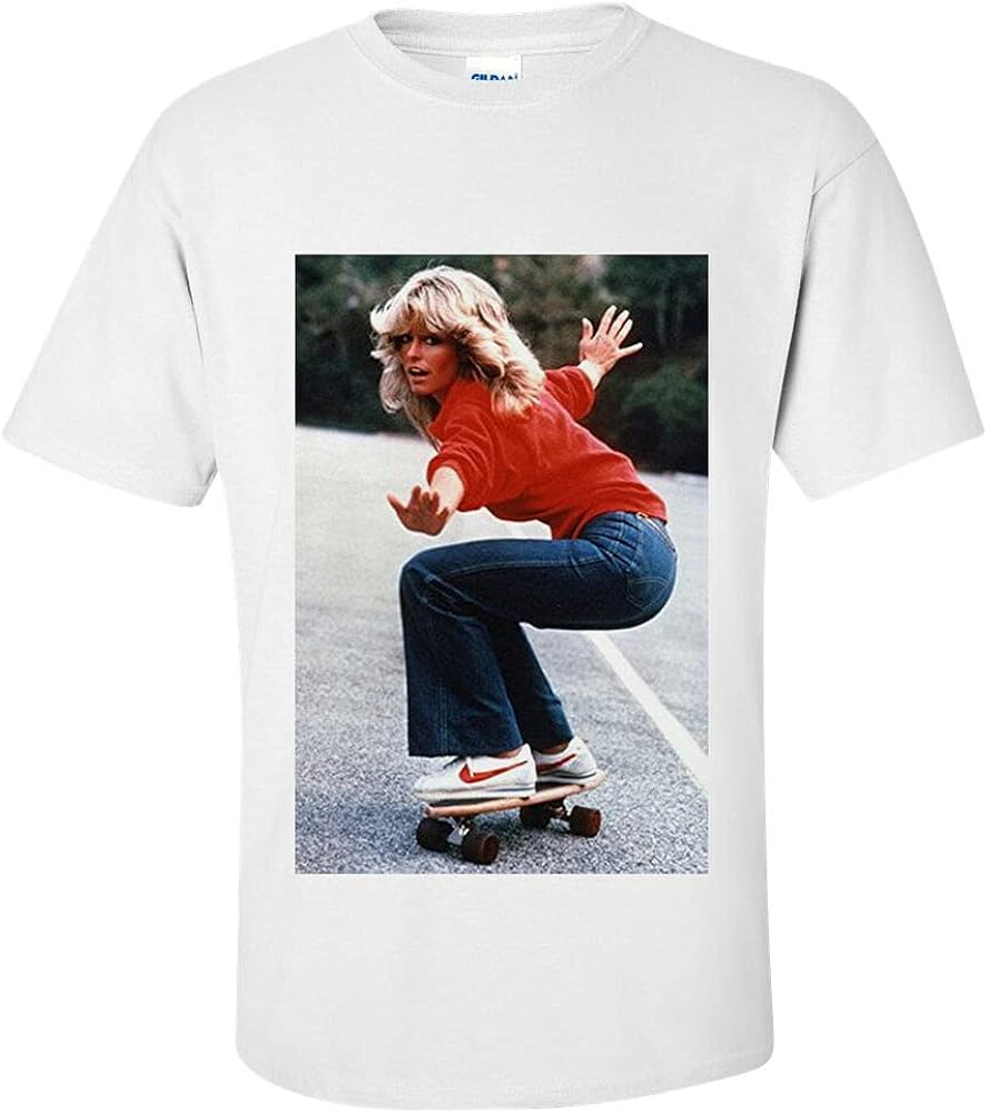Farrah Fawcett Shirt Retro Skateboard TShirt White L Amazon.co.uk