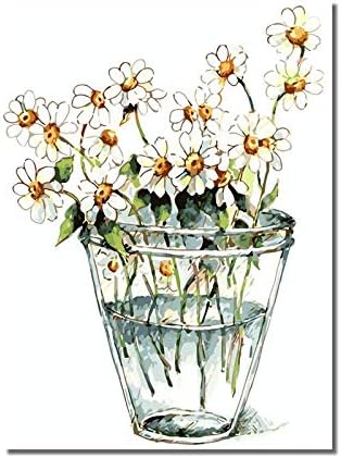DIY Paint by Number Kits for Adults Daisy DIY Oil Painting for Beginners, White Daisy in Mason Jar,16"×20"