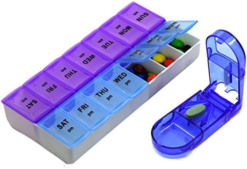Tablet/Pill Cutter, Medicine Planner, Pill Organizer with Snap Lids| 7-Day AM/PM for Pills, Vitamin Medicines. (14 Compartments)