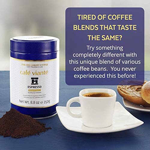 Café Vianté Ground Coffee for Espresso Machines. Medium Roast, Intense