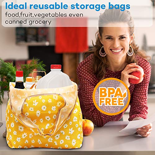 Reusable Grocery Shopping Tote Bags Foldable into Attached Pouch