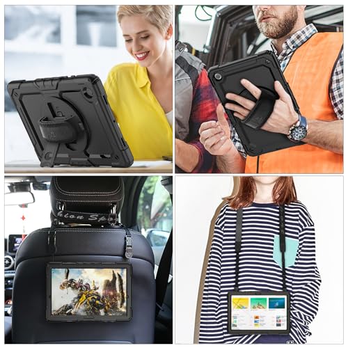SEYMAC stock Case for Samsung Galaxy Tab A11+ Plus/A9+ Plus 11'', Full-Body Drop Protection Case with Screen Protector Pencil Holder [360° Rotating Hand Strap] &Stand - Black