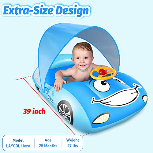 LAYCOL Baby Pool Float with UPF50+ Adjustable Canopy，Car Shaped Baby