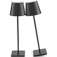 2-Pack LED Cordless Table Lamp, Rechargeable Battery Desk lamp 3W 5500mAh Battery Operated Stepless Dimming Modern Portable Table Light for Restaurant/Dinner/Bedroom/Outdoor IP54 Waterproof (Black)