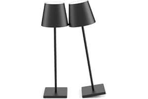 AOCELEY 2-Pack LED Cordless Table Lamp, Rechargeable Battery Desk lamp 3W 5500mAh Battery Operated Stepless Dimming Modern Portable Table Light for Restaurant/Dinner/Bedroom/Outdoor IP54 Waterproof (Black)