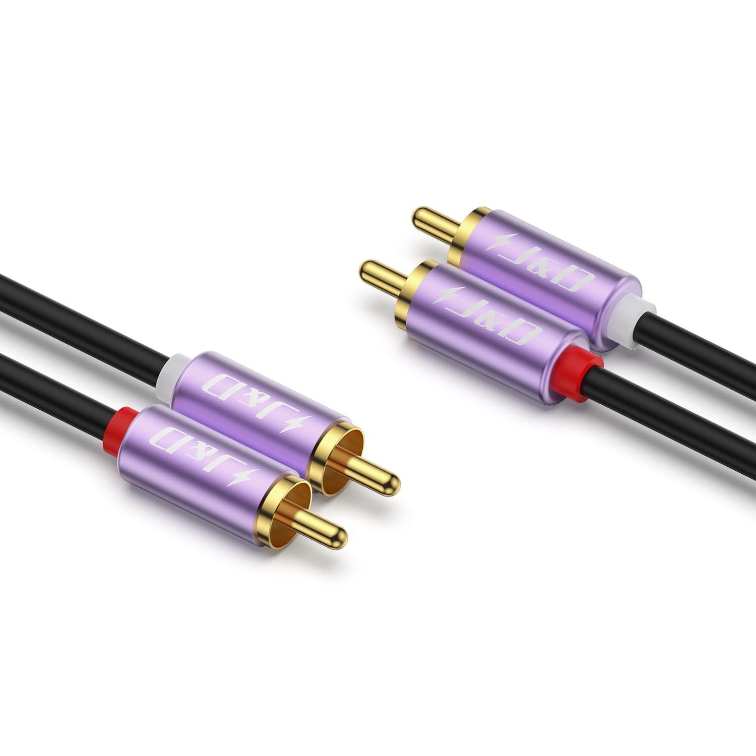 J&D 2 RCA Audio Cable, Purple Aluminum Alloy Shell Gold-Plated 2 RCA Male/Male Stereo Auxiliary Audio Cable Cord for Home Theater HDTV Amplifiers Hi-Fi Systems Speakers, 1.8 M