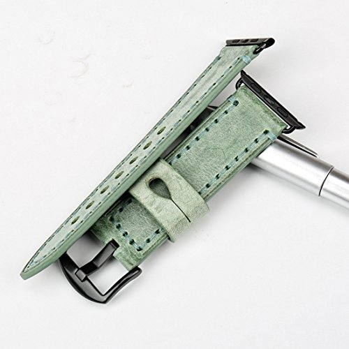 MAIKES Bridle Leather Watch Band Replacement for Apple Watch 44mm 40mm 42mm 38mm Series 4 3 2 1 iWatch Watchbands Compatible with Apple Watch Strap (38mm, Green+Black Buckle) - Thumbnail 6