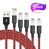 GBD Direct Phone Charger Cable Nylon Braided 5Pack 3FT 3FT 6FT 6FT 10FT USB Syncing Charger Cable Compatible Phone X 8 8 Plus 7 7 Plus 6s 6s Plus SE (Black&Red)