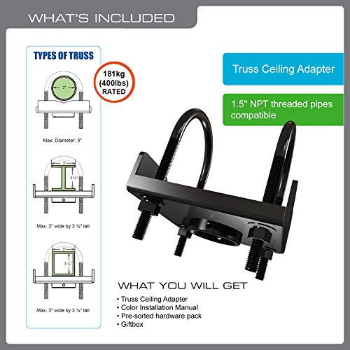 QualGear QG-PRO-PM-TCA-B Pro-AV Truss Ceiling Adapter for 1.5" Npt Threaded Pipe Projector Accessory