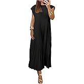 GORGLITTER Women's Pleated Flowy Chiffon Church Dresses Elegant Summer Short Sleeve Wedding Guest Maxi Dress Outfits