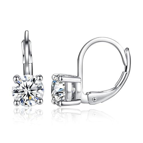 TIVLEED Cubic Zirconia Halo Huggie Hoop Earrings for Women - Diamond-Like Silver Single Stone Dangle Earrings, Elegant Everyday Jewelry