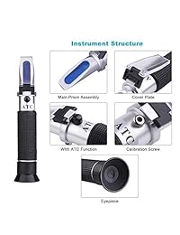 Brix Refractometer for Homebrew   Refractómetro de mano digital Uglyfish con ATC para azúcar de frutas de cerveza, doble escala, gravedad específica 1.000 1.130 y Brix 0 32  (negro)