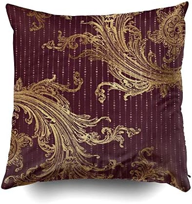 Burgundy Gold Victorian Reversible Luxury Cushions Case Throw Pillow Cover for Sofa Home Decorative Pillowslip Gift Ideas Household Pillowcase Zippered Pillow Covers 20X20Inch