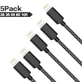 TNSO [5 Pack] iPhone Charger Extra Long Lightning Cable USB Charger Cord Nylon Braided 8 Pin Compatible with iPhone X/8/8 Plus/7/7 Plus/6/6 Plus/6S/6S Plus/5/5S/SE,iPad,iPod (Black and white)