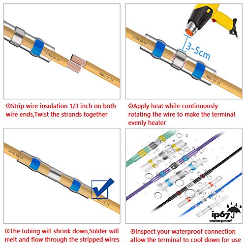Waterproof Solder Seal Wire Connectors Kits 50pcs Butt Connectors with