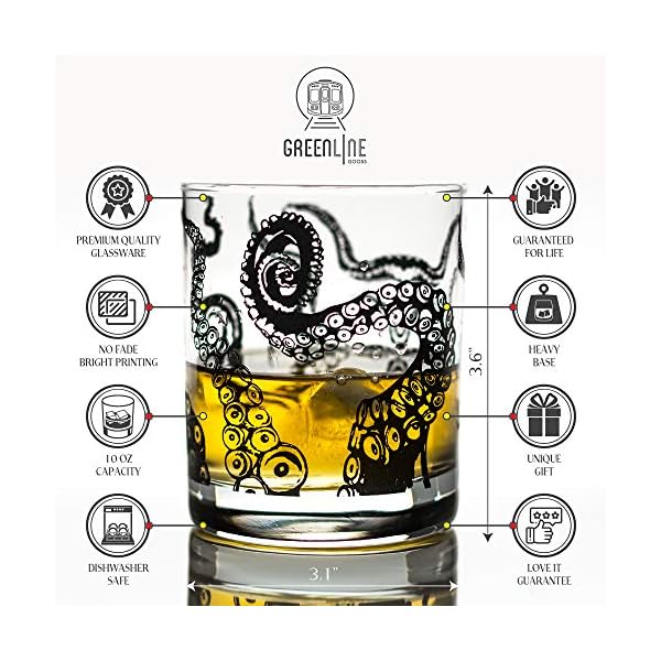 Greenline Goods Whiskygläser - 10 Unzen Becher Geschenkset - Kraken Whiskygläser (2er-Set) | Rocks Glass Octopus Decor | Old Fashioned Rocks Brille – Bild 8