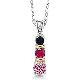Gem Stone King 925 Silver and 10K Yellow Gold Round Pink Lab Grown Diamond Red Ruby and Black Onyx Pendant Necklace For Women (0.60 Cttw, Gemstone April Birthstone, with 18 Inch Chain)