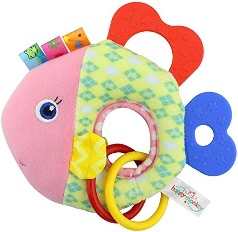 Aijiaye Baby Teething Toy - Soft Silicon BPA-Free Stuffed Animal Monkey Teethers Toy with Squeak for Toddler (Fish)