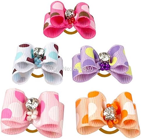 Pygan(TM) 100pcs Cute Polka Dot Puppy Cat Dog Hair Bows Rubber Band Pet Grooming Accessories Headress