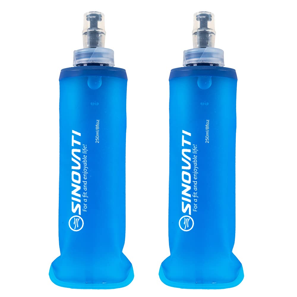 SINOVATI TPU Foldable Water Bottles, Soft Flask, Water Bottle, BPA-Free Sports Bottle for Hydration Backpack, Bicycle, Hiking, Jogging, Trekking, Camping and Climbing (Blue, 250ml x 2)
