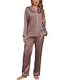 Veseacky Womens Satin Silk Pajamas Set Button Down Long Sleeve Sleepwear Loungewear Top and Down 2 Piece Pjs Set S-XXL