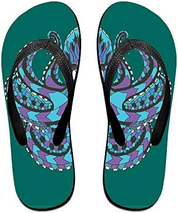 Women Unisex Man Zentangle Stylized Ethnic Legendary Animal Totem Vintage Hippie Flip Flops For Dorm Antimicrobial Shower &amp; Water L