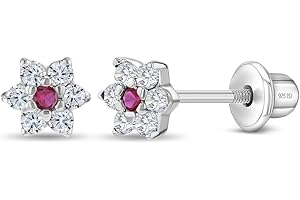 IN SEASON JEWELRY 925 Sterling Silver Kids Earrings with 5mm Flower & Screw Backs for Young Girls - Dainty CZ Flower Screw Backs for Toddlers and Little Girls - Cubic Zirconia Floral Studs for Children