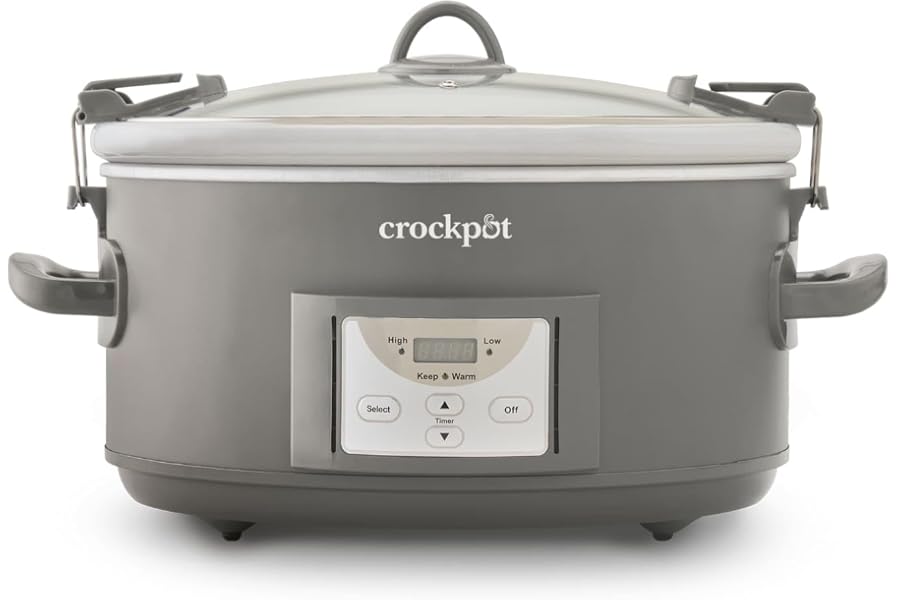 Crockpot® Programmable 7-Quart Cook and Carry Slow Cooker, Grey | Touch Control, 4 Pre Programmed Settings, Removable Stonewa Book