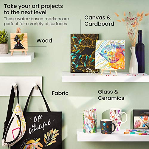 ARTEZA Metallic Acrylic Paint Markers, Set of 20, 16 Metallic Paint