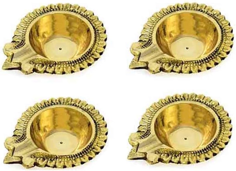 Oil Lamps & Accessories - Brass Diya Diwali Diyas for Pooja Kuber Diya [ Pack of 4 Pc ] - Diya Lamp for Puja Traditional Indian Oil Lamp - Lakshmi Deepak for Diwali Decoration - Indian Diwali Gifts Hashcart®