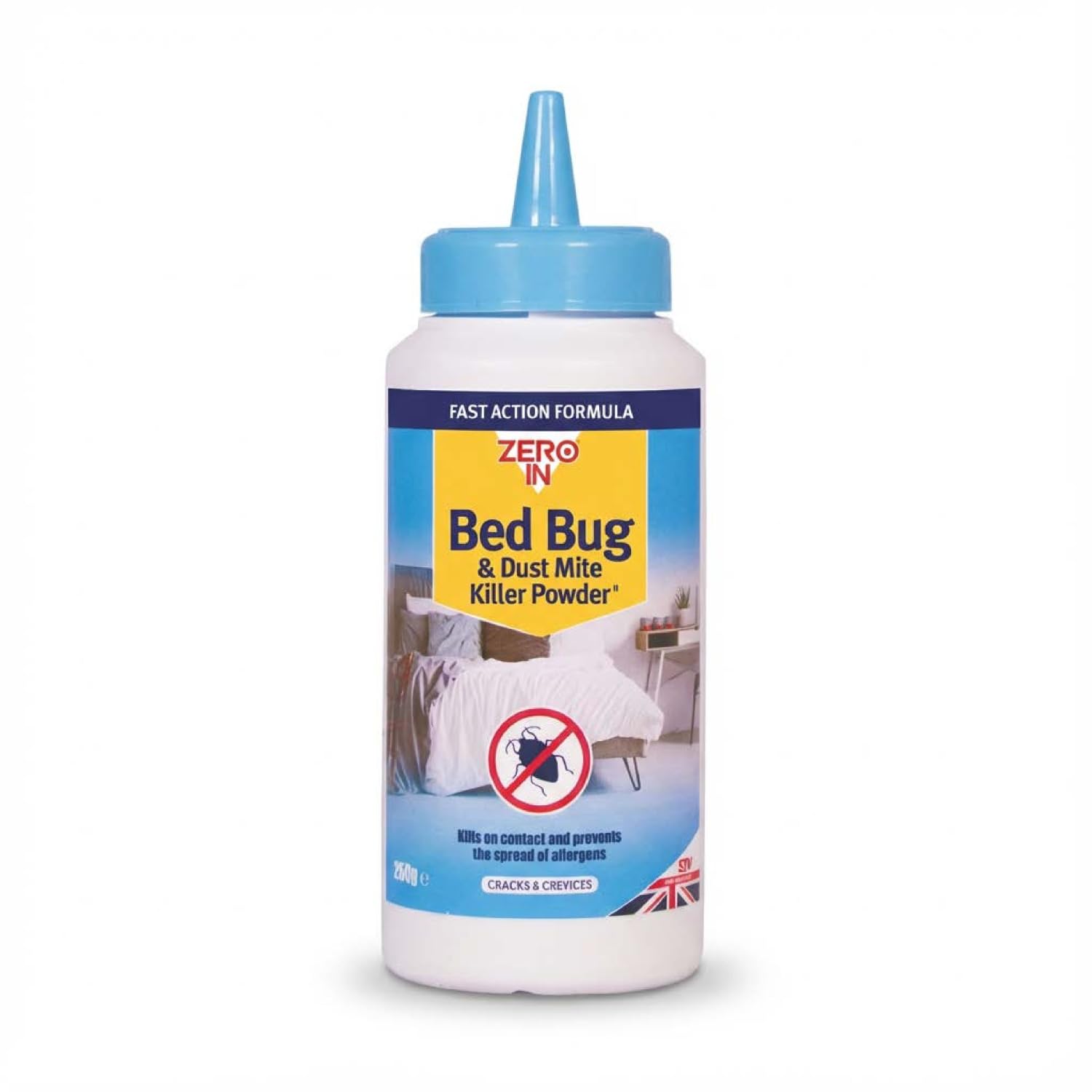 Zero In Bed Bug & Dust Mite Killer Powder - 250 g– Puffer-Pack Treatment, Ready-To-Use Fast-Acting Formula. Prevents Allergies