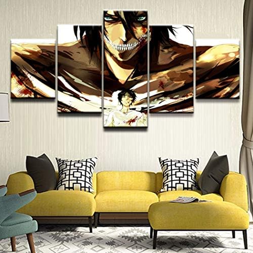 HD Prints Animation Posters Wall Art Pictures Framework 5 Pieces Attack on Titan Eren Yeager Canvas Paintings Home Decorative,A,40x60x240x80x240x100x1