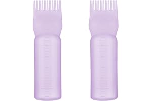 TULOBI Root Comb Applicator Bottle,2Pcs 6 Ounce Oil Applicator for Hair Dye,Hair Coloring,Scalp Treament,Bottle Applicator Brush with Graduated Scale-Purple