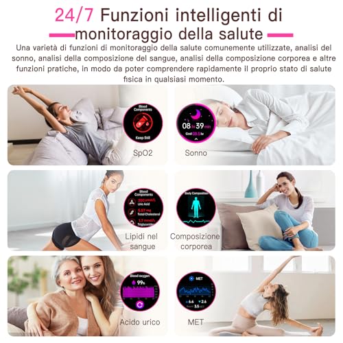 Lgnitek 2026 New Women's Smartwatch with ECG + HRV/Lipid/BMI/Uric Acid, 1.43 Inches AMOLED ECG Watch with 2 Strap, Bluetooth, 24H Blood Pressure/Heart Rate/Sleep, iOS Android