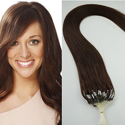 16″ 40g 100s Micro Ring Loop 100% Human Hair Extensions Natural Soft Real Beauty Straight Hair Gift 100strands in one pack, (color #02 Dark Brown)