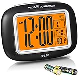 OnLyee Radio Controlled Atomic LCD Digital Alarm Clock With Calendar,Indoor Temperature,Date(Batteries Included)