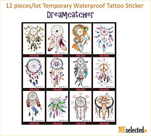 12 desings Dreamcatcher temporary TATTOOS waterprof body art Flash Henna removable