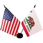 Zigvert America & California Twin Desk Flag, US California Table Flags, 8 x 5 Inches American & California Deluxe Desk Flag Set - Miniature USA & California Stick Flag with Flag Stand