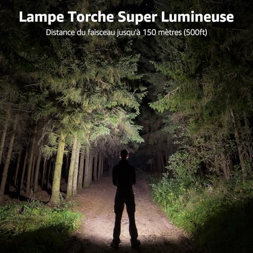 Lepro L8000 Powerful Zoomable Flashlight IPX4 Waterproof Zoomable Torch 3 AAA Batteries Included, Aluminum Military LED Torch for Camping, Hiking, Emergencies, Pack of 2