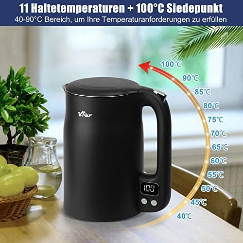 1.7L 304 Edelstahl Mit 11 Temperaturen Wasserkocher,1800w Trockenaufschutz, Doppelter Verbrühungsschutz, Bpa Frei, Lcd Anzeige Precision Control, Temperatureinstellung (40°C-100°C)