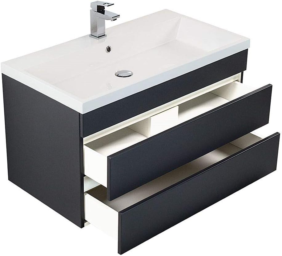 Lomadox Badezimmer Waschtisch mit Unterschrank in anthrazit mit 91cm
