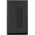 ELEGRP Decorator Double Rocker Light Switch, Two Single Pole Electrical Paddle Switch, 15A 120V, in-Wall On/Off Switch, Self-grounding, Wall Plate is Included, UL Listed (1 Pack, Glossy Black)