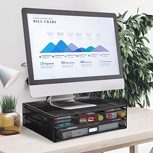 Amazon Com Monitor Stand Riser With Drawer Mesh Metal Desk Organizers Accessories Pc Printer Holder With Pull Out Drawer Organizer Laptop Notebook Office Supplies For Computer Office Products