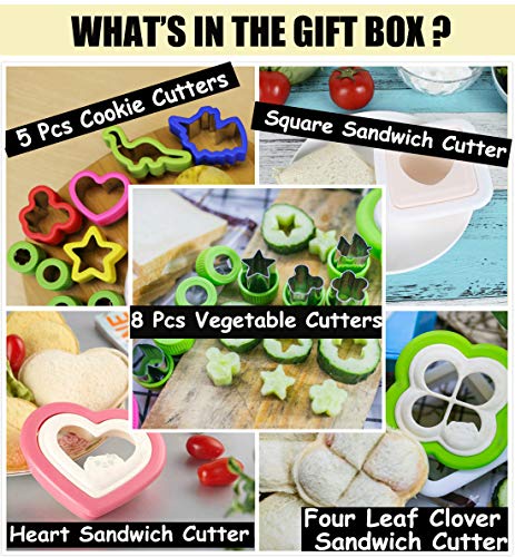 Aokinle Sandwich Cutter and Sealer for Kids, Cookie Food Cutters and Maker, Vegetable Cutters Shapes, Great for Boys and Girls Lunchbox,Bento Box
